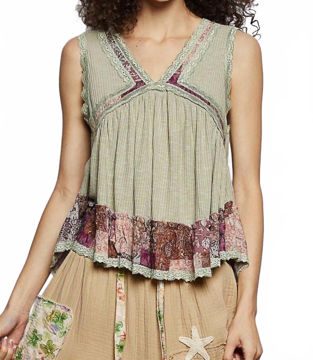 NEW POL floral trim tank top in powder olive